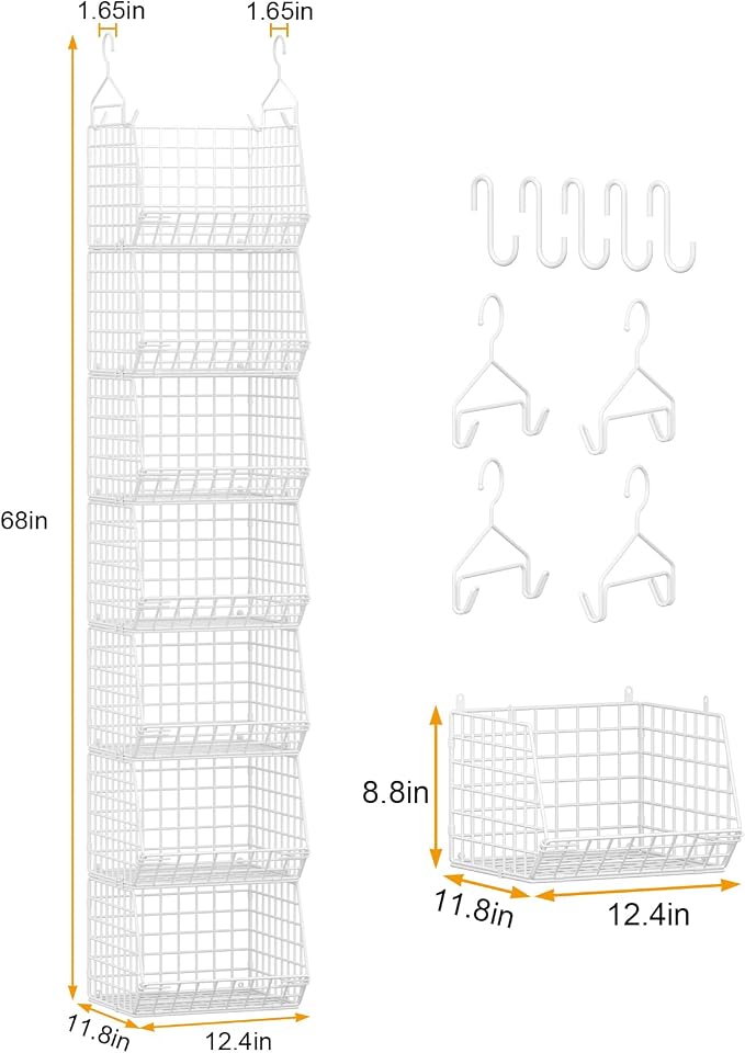 7 Tier Hanging Closet Organizer and Storage, Foldable Wire Closet Shelving - Image 3