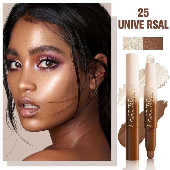 evpct Nuetral Nude & Silver Shimmer Cream Contour Stick Face Body Makeup Dual - Image 2