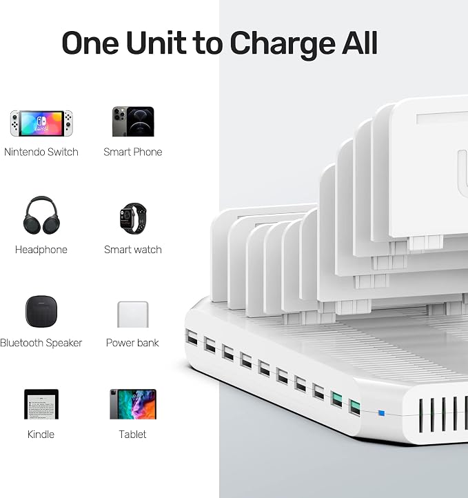iPad Charging Station, Unitek 96W 10-Port USB Charging Dock Hub - Image 4