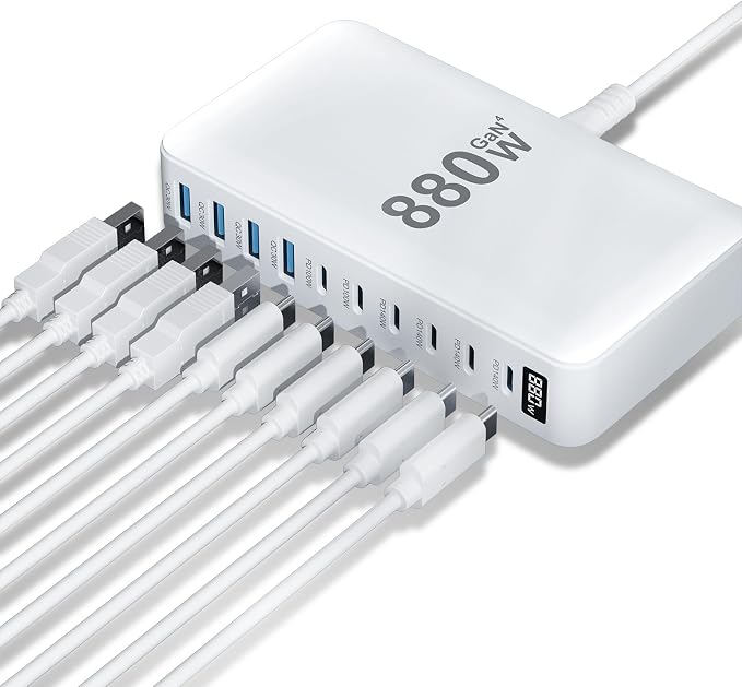 USB C Charger 880W USB C Charger Block, Upgraded GaN IV 10-Port Charging by SMSASOEO