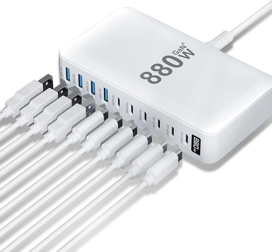 USB C Charger 880W USB C Charger Block, Upgraded GaN IV 10-Port Charging by SMSASOEO