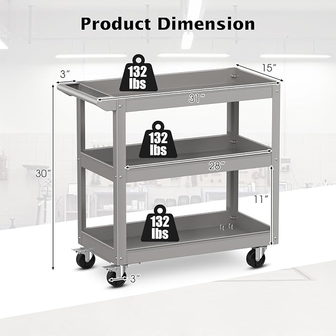 Goplus 3-Layer Service Utility Cart, Heavy Duty Unity Cart - Image 6