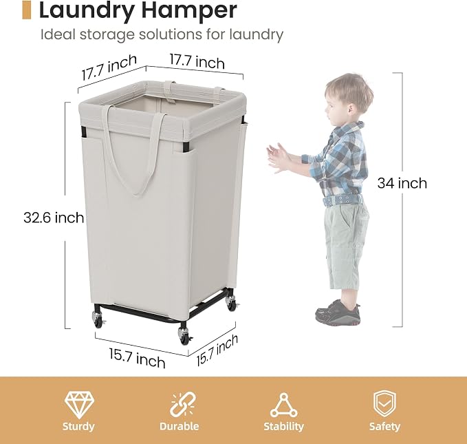 Laundry Basket with Wheels, Laundry Hamper with Removable Bag and Steel Frame - Image 2
