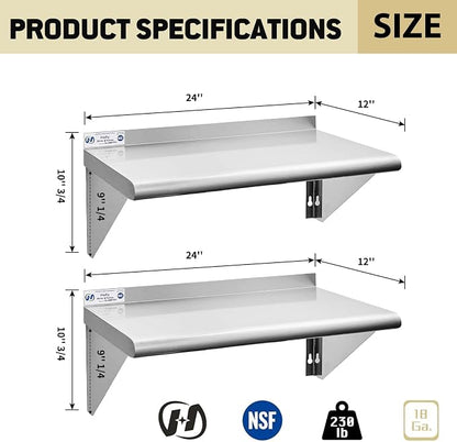 Hally Stainless Steel Shelf Wall Mounted Metal Shelf Wall Shelf 12 x 24 NSF - Image 3