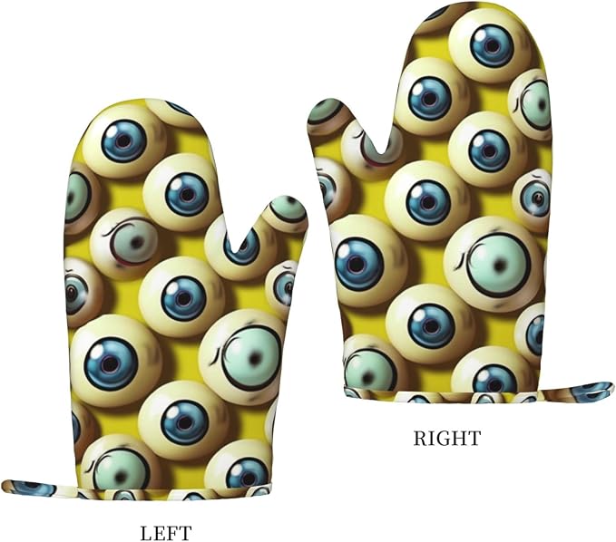 Eye Balls Print Oven Mitts Set of 2, Heat Resistant Silicone Oven Mittens Gloves - Image 2