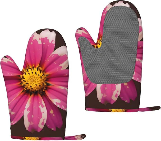 Flower Print Oven Mitts Set of 2, Heat Resistant Silicone Oven Mittens Gloves by Unknown