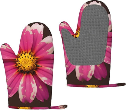 Flower Print Oven Mitts Set of 2, Heat Resistant Silicone Oven Mittens Gloves by Unknown