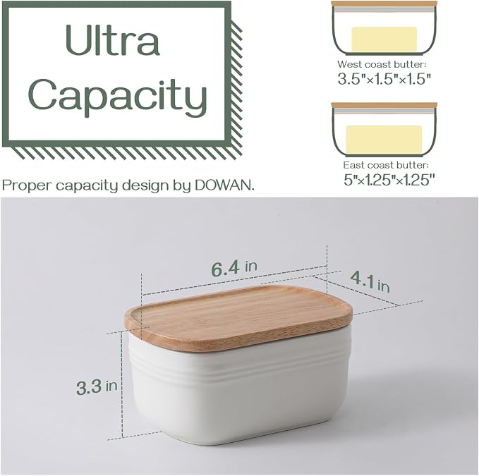 DOWAN Ceramic Butter Dish, Extra Large Butter Keeper - Image 2