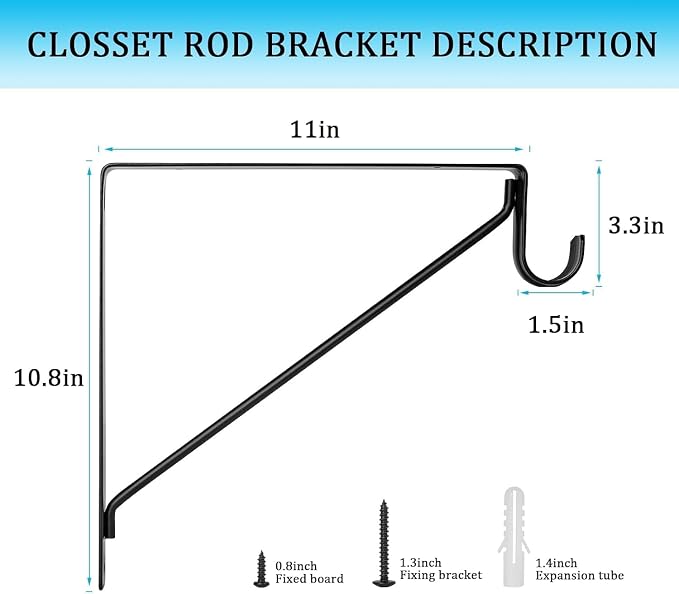 10PCS Heavy Duty Closet Rod Bracket, 11 x 11 Inch Closet Shelf Brackets - Image 2