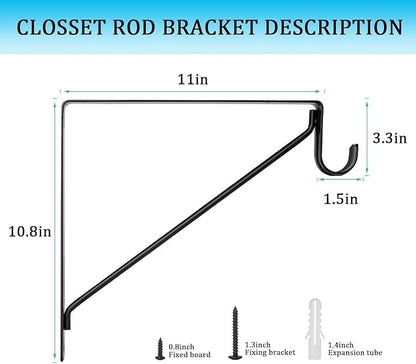 10PCS Heavy Duty Closet Rod Bracket, 11 x 11 Inch Closet Shelf Brackets - Image 2
