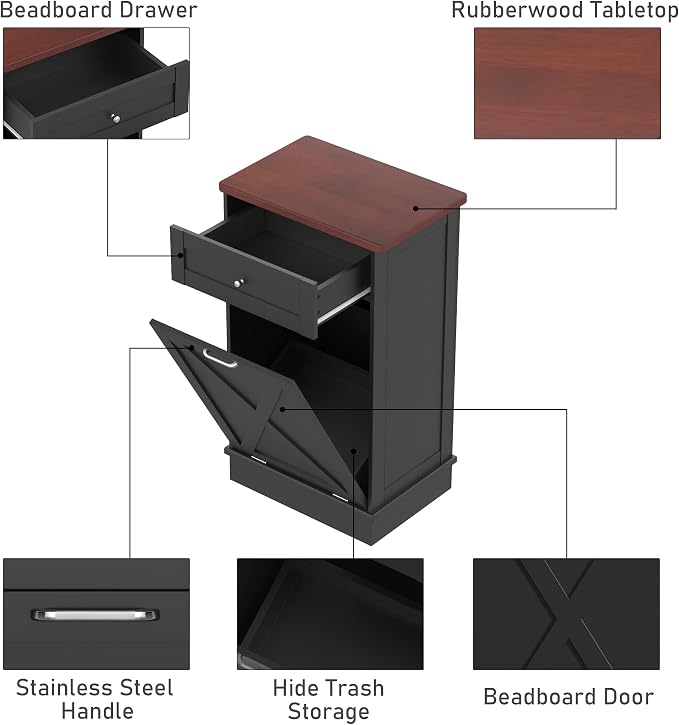 Betterhood Tilt Out Trash Cabinet 10 Gallon Wooden Free Standing Laundry Sorter - Image 5