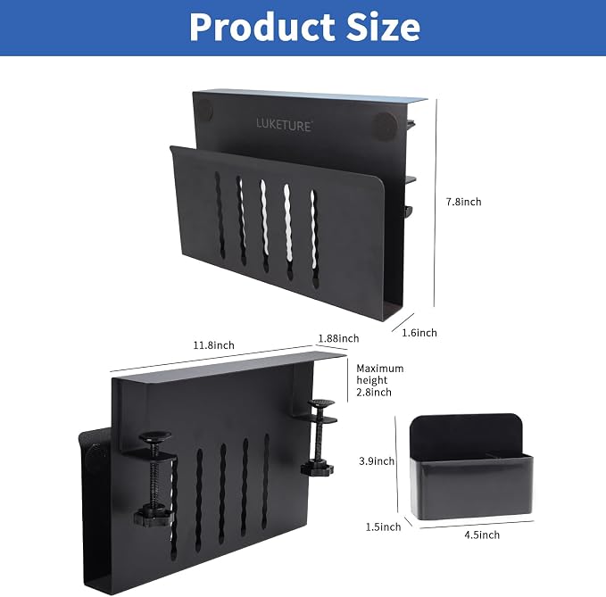 LUKETURE Desk Side Storage Laptop Holder No Drill Clamp On Organizer | Steel - Image 4