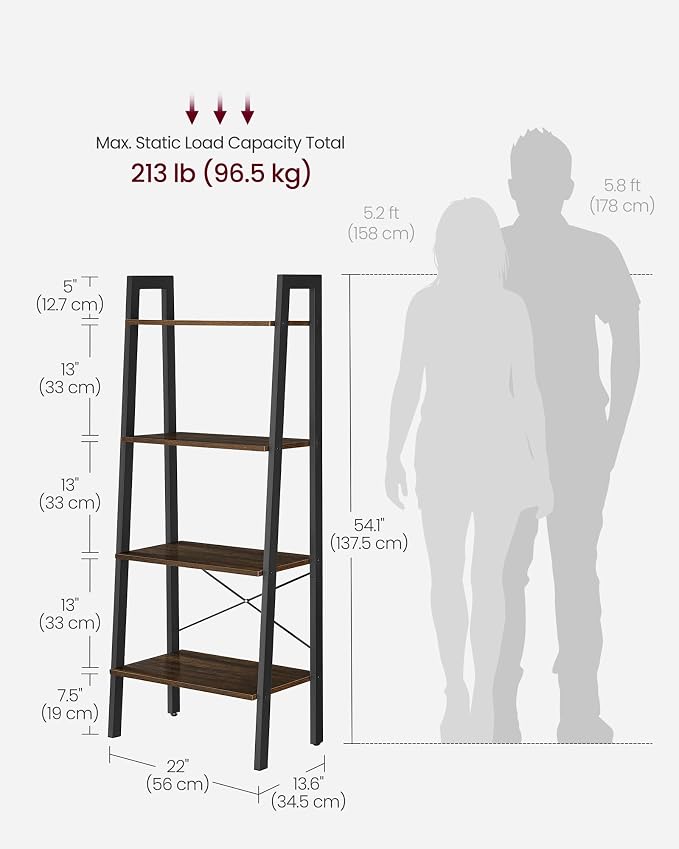 VASAGLE Ladder Shelf, 4-Tier Bookshelf, Storage Rack, Bookcase - Image 3