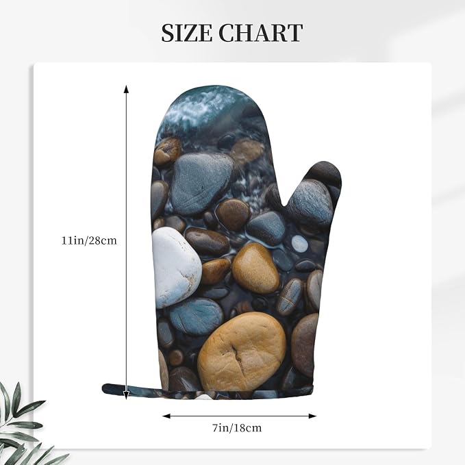 Sea Stones Print Oven Mitts Set of 2, Heat Resistant Silicone Oven Mittens - Image 4