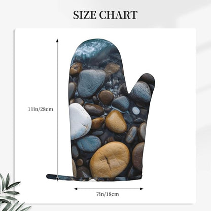 Sea Stones Print Oven Mitts Set of 2, Heat Resistant Silicone Oven Mittens - Image 4