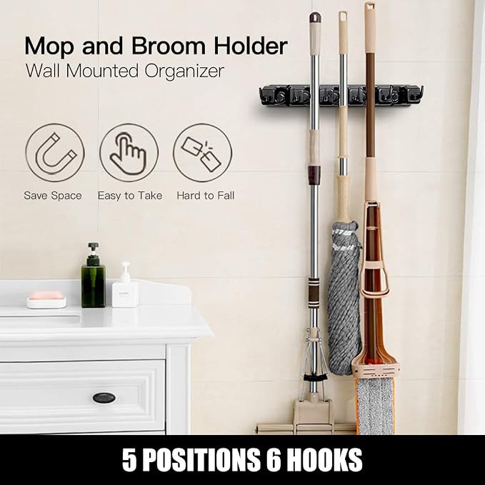 IMILLET 2 Pack Mop and Broom Holder, Wall Mounted Organizer Mop and Broom - Image 3