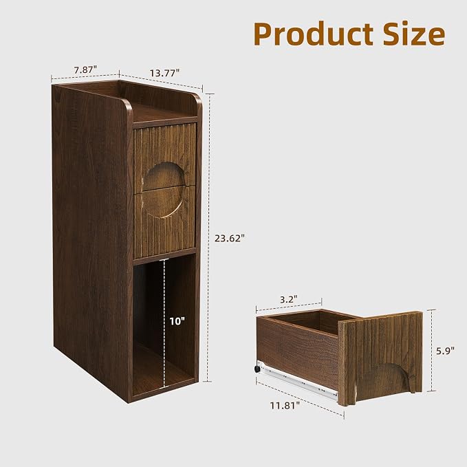 Slim Bedside Table Set of 2, Narrow Nightstand - Image 2