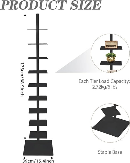 9 Tier Metal Spine Bookshelf Tower, Adjustable Vertical Tower - Image 2