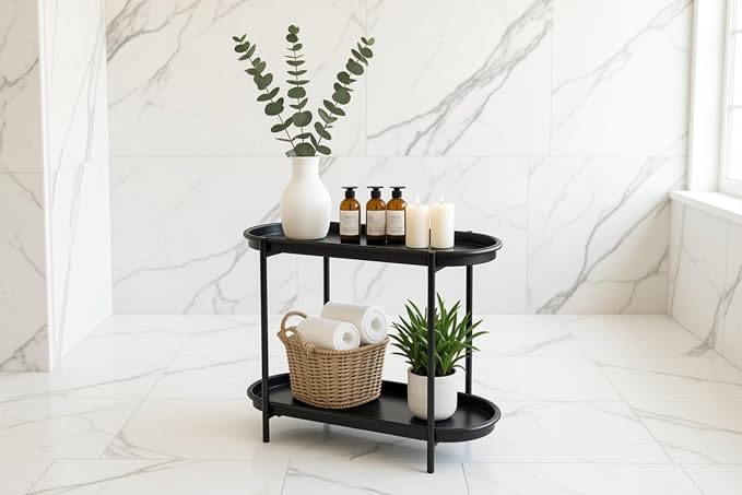 Large Metal 2-Tier Multi-Purpose Stand – Sleek Black Indoor/Outdoor Oval - Image 8