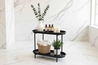 Large Metal 2-Tier Multi-Purpose Stand – Sleek Black Indoor/Outdoor Oval - Image 8