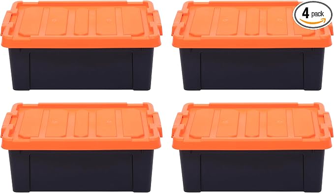 IRIS USA 4 Pack 12 Gallon Lockable Storage Bins, Heavy Duty Stackable Containers by IRISUSA