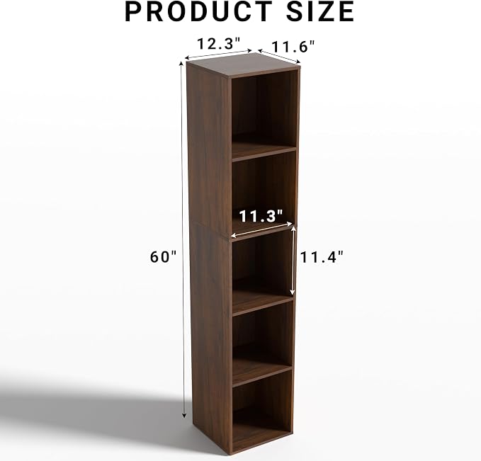 5 Cube Storage Organizer, Narrow Open Shelf Bookcase, Freestanding 5 Tier Low - Image 3