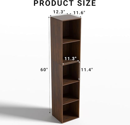 5 Cube Storage Organizer, Narrow Open Shelf Bookcase, Freestanding 5 Tier Low - Image 3