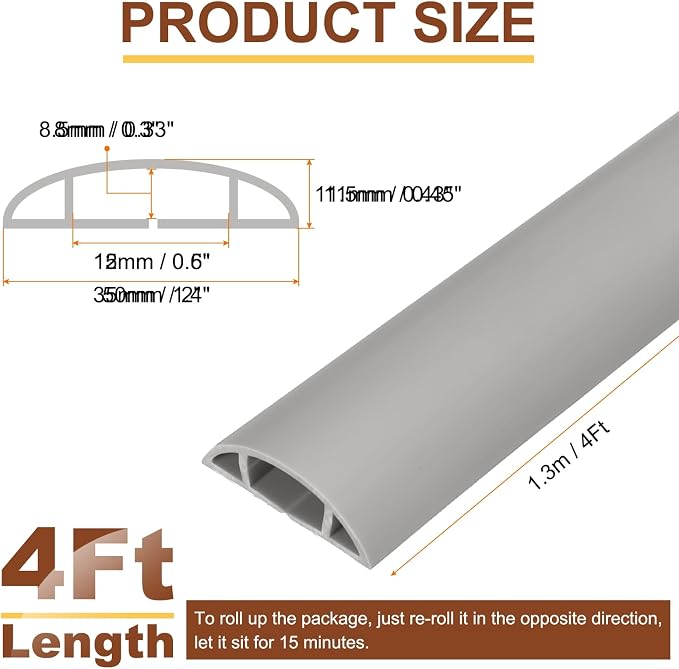 HARFINGTON 4ft Cord Cover Floor W0.6 x H0.33 Inner Channel PVC Hide Extension - Image 2