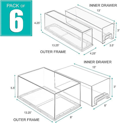 Sorbus 2 Large & 4 Small Clear Stackable Storage Drawers – Plastic Organizer - Image 3