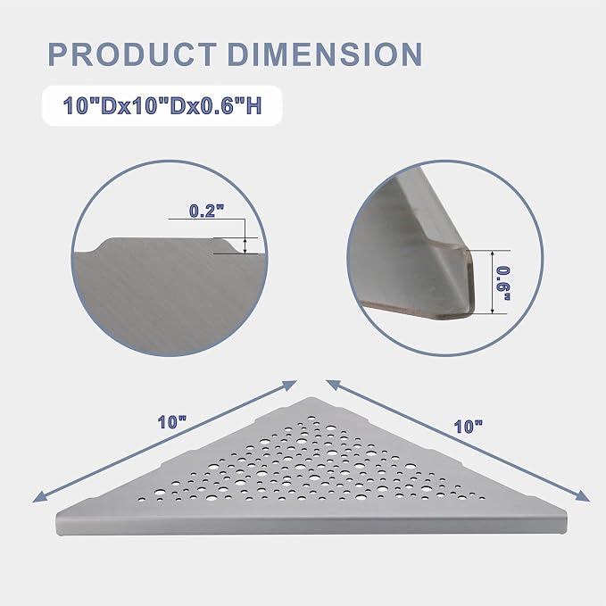 HIDROP Brushed Nickel Corner Shower Shelf 10 Triangular Corner Shelf Stainless - Image 2