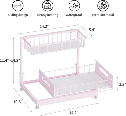 Under Sink Organizer Storage 2-Tier Premium Metal Pull-Out Racks, Height - Image 6