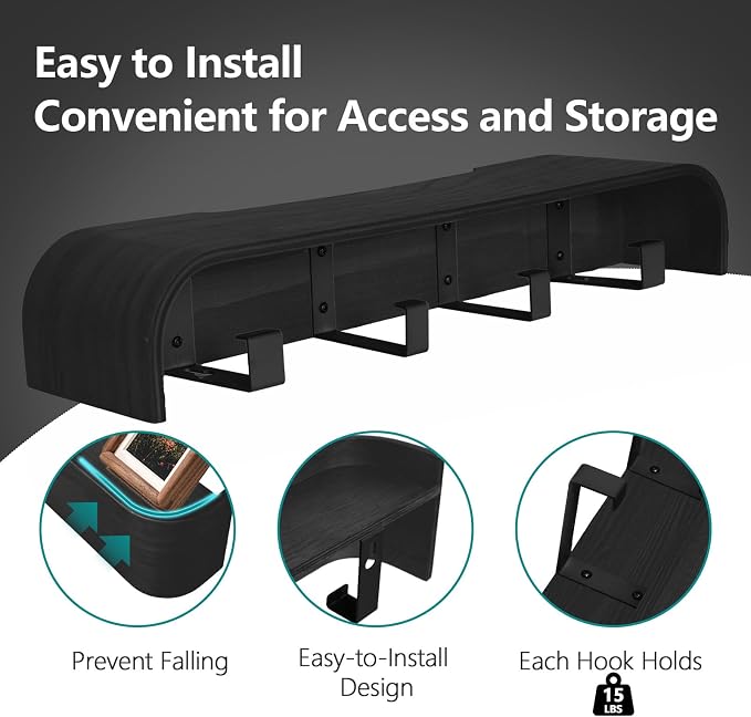 Coat Rack Wall Mount with Hidden Hooks Modern Key Holder Wood Entryway Hook - Image 4