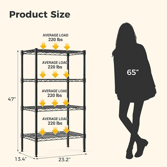 NEWBULIG 4-Tier Wire Storage Shelves, 200 lbs Heavy Duty Steel Rack, tool-free - Image 3