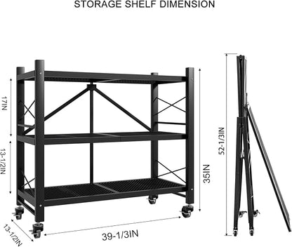 3-Tier Folding Storage Shelves, Heavy Duty Garage Shelving Unit, Adjustable - Image 3