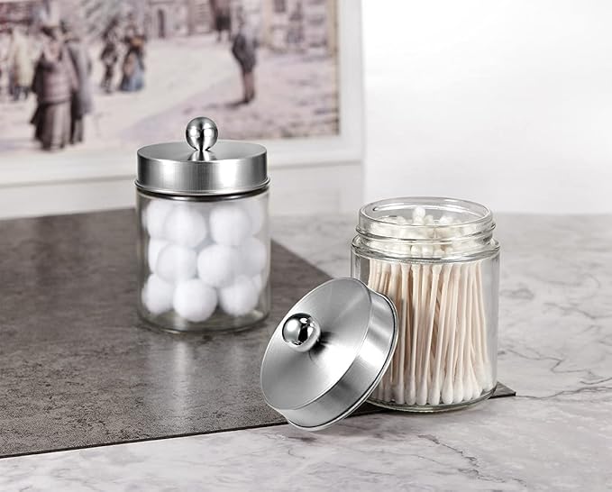 Amolliar 6Pc Apothecary Jars Bathroom Vanity Organizer- Rustic Farmhouse Decor - Image 8