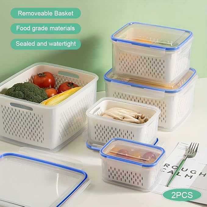 2pcs Fruit Storage Containers for Fridge, Airtight Food Saver Containers - Image 7