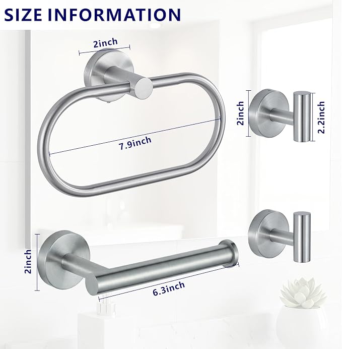 Bathroom Hardware Set Includes Towel Ring, Toilet Paper Holder and 2 Towel Hooks - Image 6