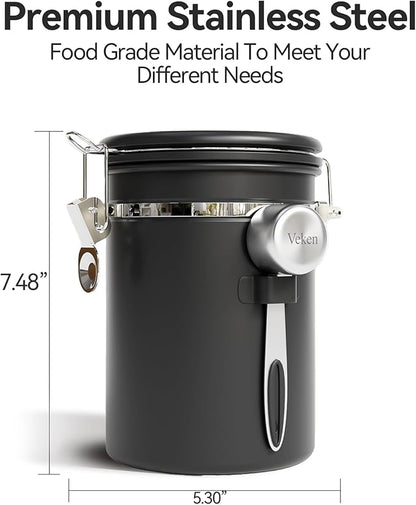 Veken Coffee Canister with Window, Airtight Stainless Steel Pantry Container - Image 3