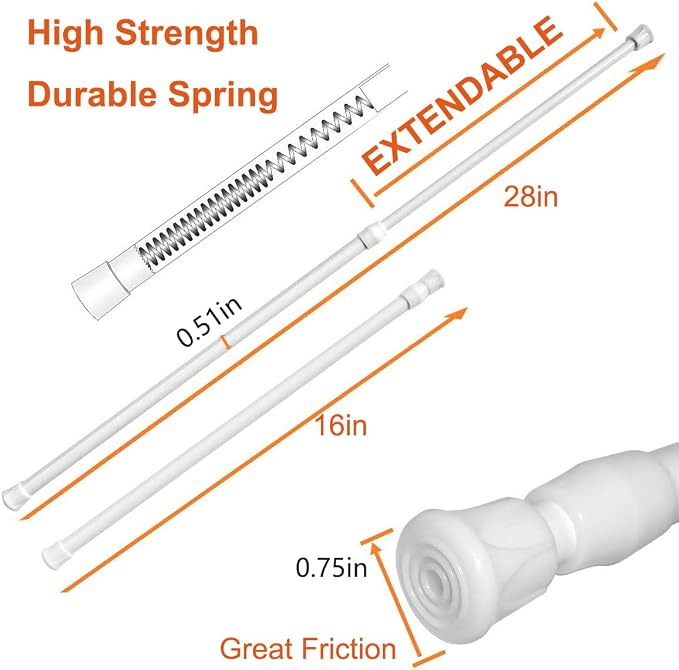 2 Pack Small Tension Rods 15.7 in to 28 Curtain Rods Window Rods in Extendable - Image 2