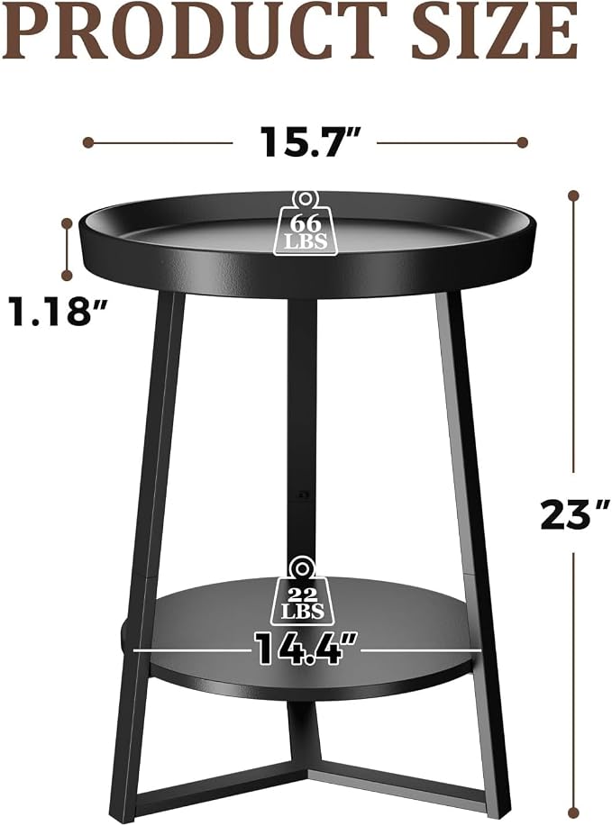 Gadroad Round End Table with Storage Shelf, 2 Tier Farmhouse Side Table - Image 3