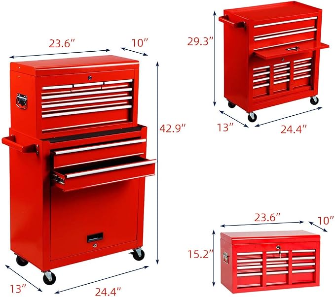 8-Drawer High Capacity Rolling Tool Chest, Removable Cabinet Storage Tool Box - Image 3