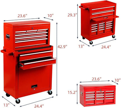 8-Drawer High Capacity Rolling Tool Chest, Removable Cabinet Storage Tool Box - Image 3