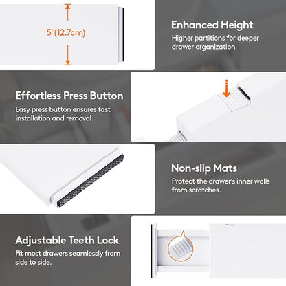 Lifewit 5 Pack 5" High Drawer Divider, 13.5-22" Expandable Deep Drawer Dividers - Image 6