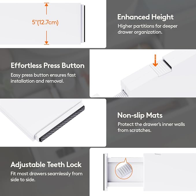 Lifewit 5" Tall Upgrade Drawer Dividers, Adjustable Deep Drawer Organizer | - Image 6