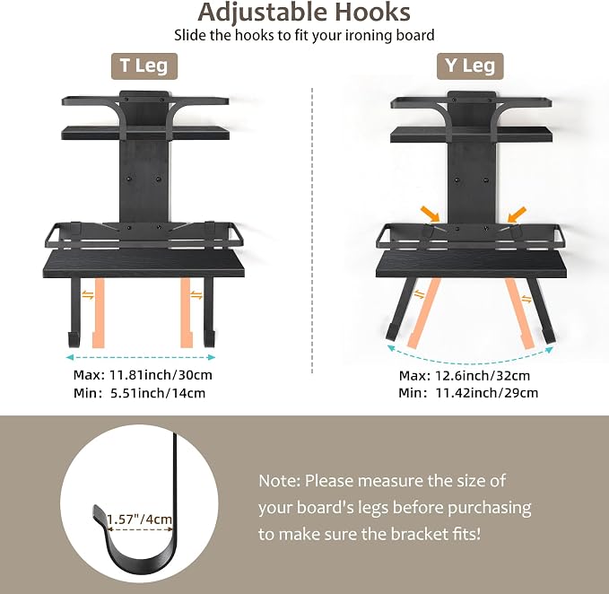 VINAEMO Ironing Board Hanger Wall Mount, 2-Layer Iron and Ironing Board Holder - Image 3