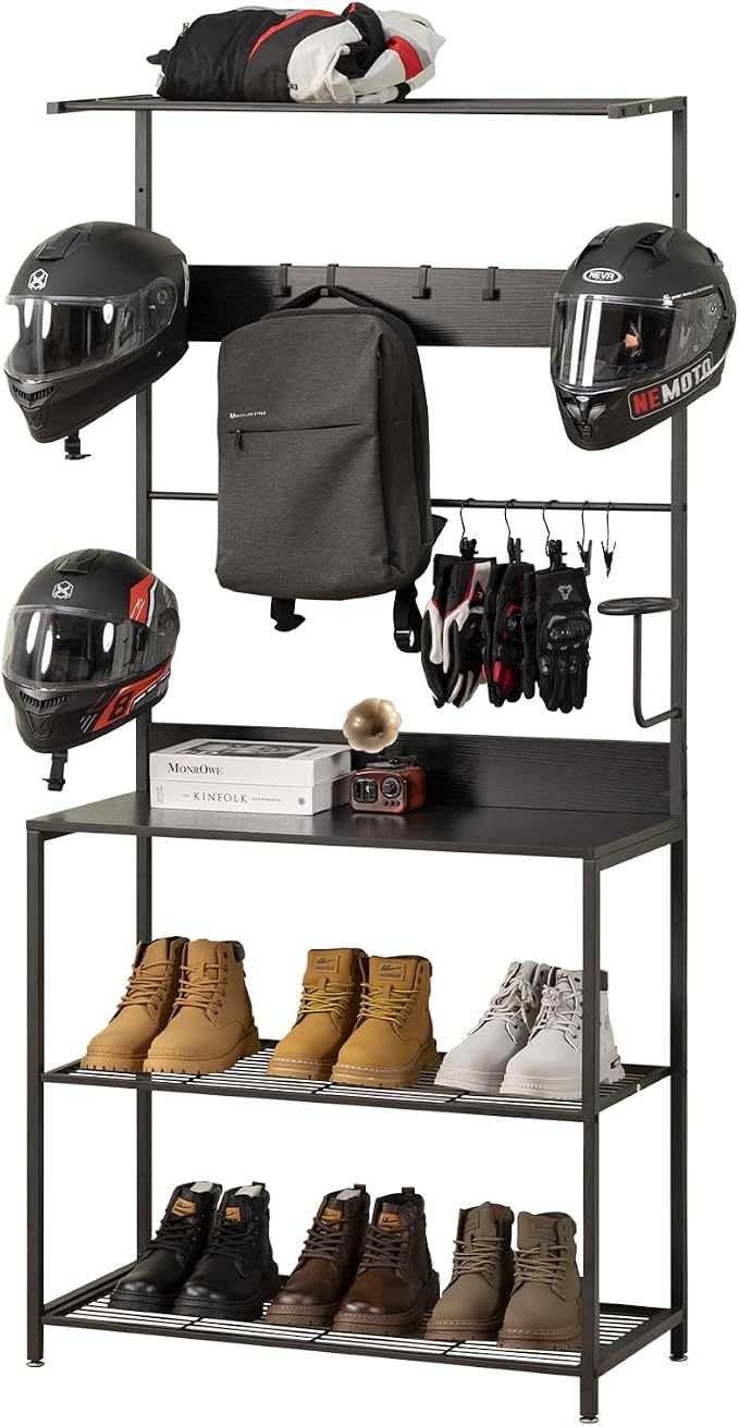 Motorcycle & Sports Helmet Rack & Gear Organizer – Fits 7 Helmets, Boots & by STANDORAStyleandSupport
