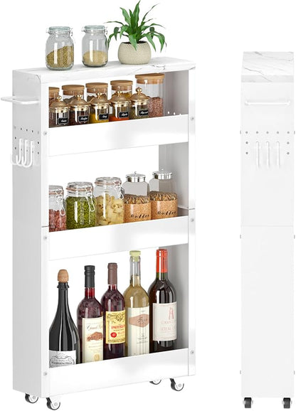 Slim Storage Cart, 5 in Width, 4-Tier White Rolling Cart by XYZLVSI