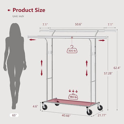 Tajsoon Double Rod Clothes Rack 480 LBS, Heavy Duty Clothing Rack - Image 7