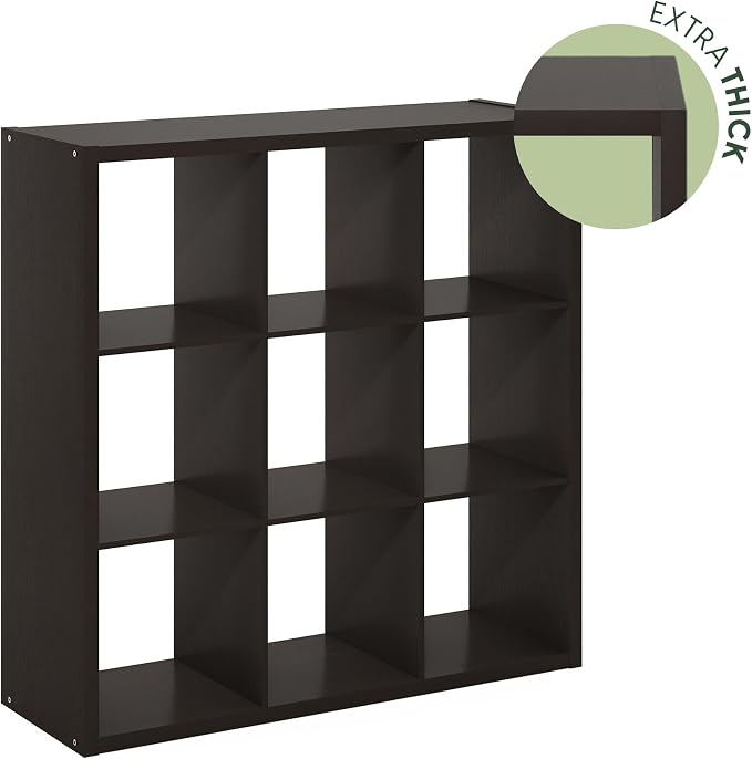 Furinno CUBICLE 9-Cube Book Shelf, Extra Thick Frame Bookshelf, Dark Oak | - Image 7