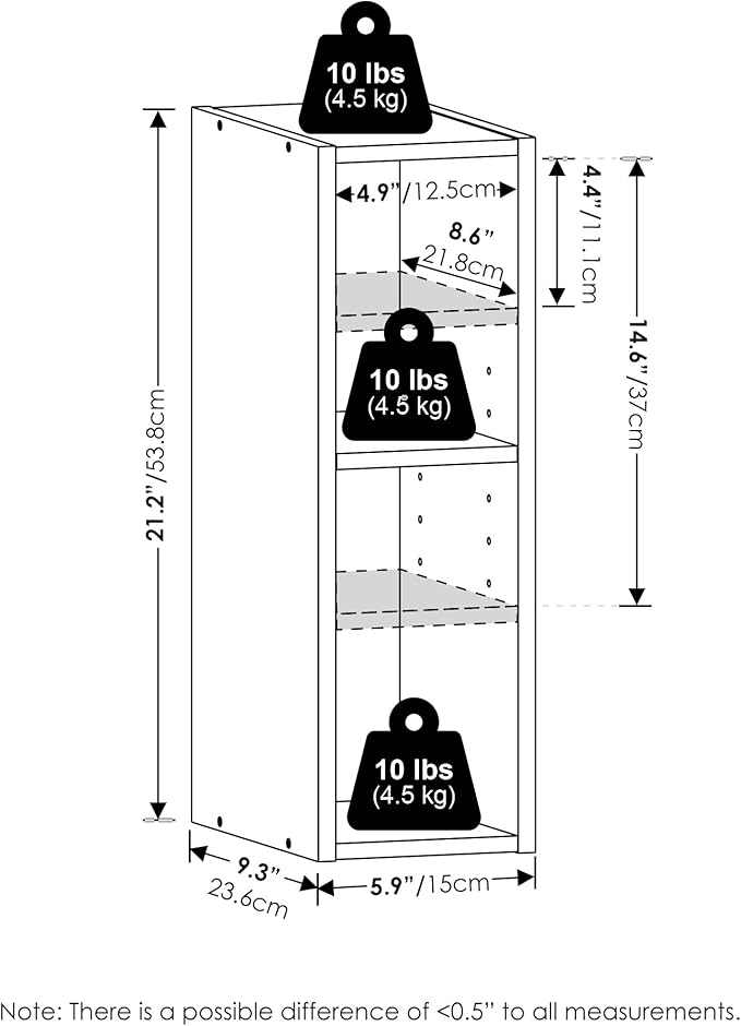 Furinno Fulda Book Shelf, 2-Tier Narrow Bookshelf, Bookcase - Image 3